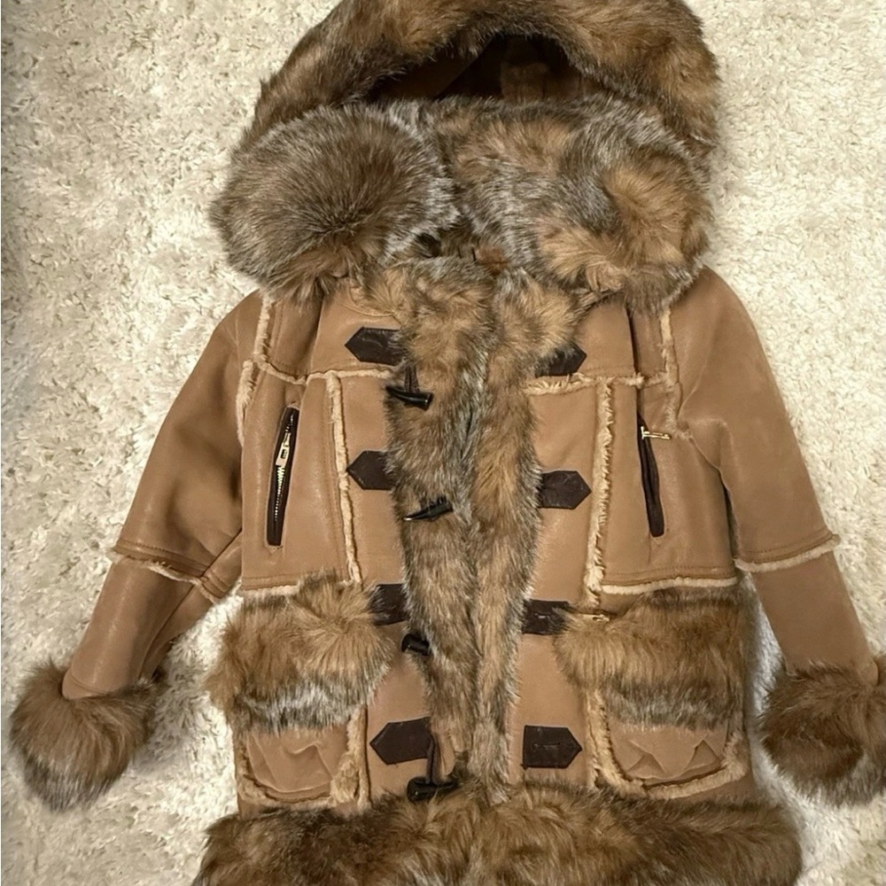 Jordan Craig Tan Faux Fur Trim Kids Coat Desert Fox Sz 6 NWT